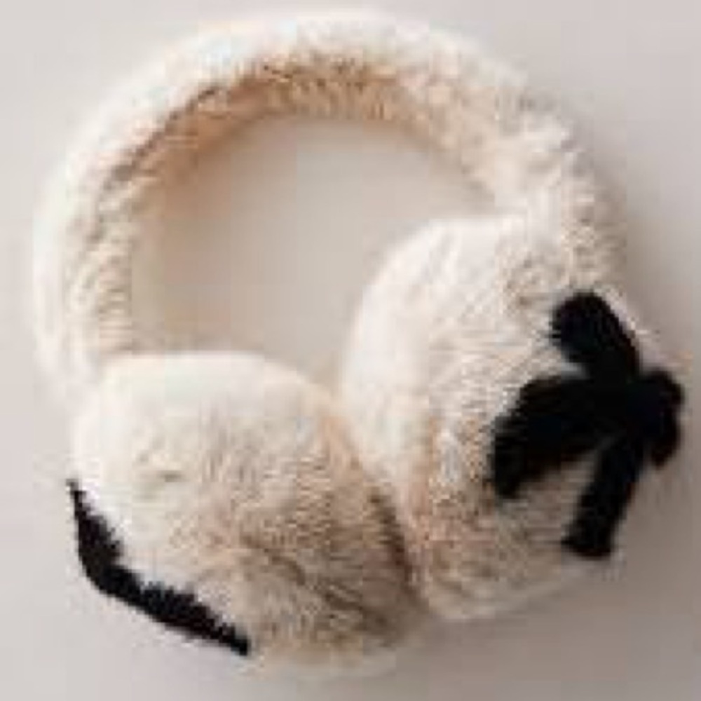 Free People So Sweet Ear Warmers Puffs Ear Ivory Fuzzy - Picture 4 of 4